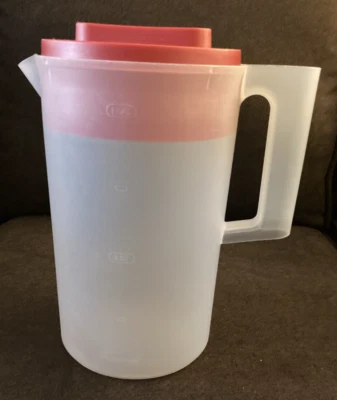 Rubbermaid Plastic Pitcher 1 Gallon Frosted w/Red Lid USA - VINTAGE - Image 1 of 4