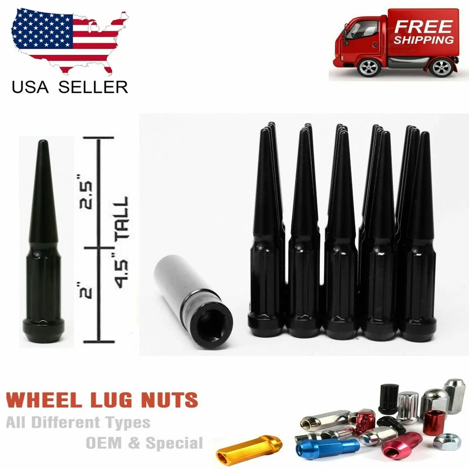 "24 PIEZAS 1/2x20 NEGRAS 4,5"" TUERCAS SPLINE SPIKE + LLAVE ANTIRROBO SE ADAPTA A MODELOS JEEP Foto 1 de 4