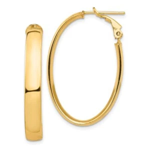 14K Solid Yellow Gold 5mm Oval Omega Clip Back Post Medium Hoop Earrings - Picture 1 of 5