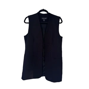 Rachel Zoe Duster Vest Black Sleeveless Open Front Size Medium Wear To Work - Picture 1 of 10