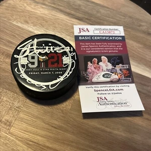 Stan Mikita Bobby Hull Signed Auto Blackhawks Retirement Night Puck HOF JSA COA - Picture 1 of 3