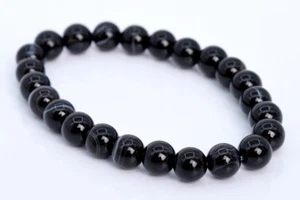 Pulsera de ágata a rayas negras de 8 mm grado AAA cuentas redondas naturales genuinas de 7,5" - Imagen 1 de 4