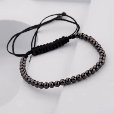 Hombres Negro Micro Pavé 4MM Bolas Cuentas Trenzado Ajustable Dije Pulsera Hecha a Mano Foto 1 de 4