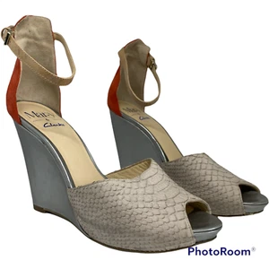 Sandalia Mary Portas & Clarks Cuero Tacón Cuña Zapato Beige Naranja Plata Reino Unido 7 - Imagen 1 de 12