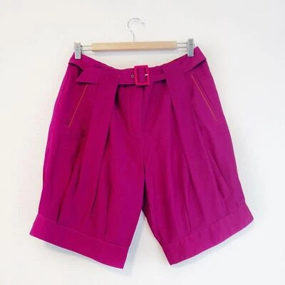 Emporio Armani Cotton & Silk Blend Pleat Front Bermuda Shorts in Pink L / XL - Image 1 of 4