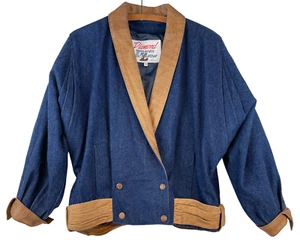 Diamond Denim & Leather Womens M Lined Gathered Shoulders Bat Wing Bomber Jacket - Picture 1 of 9