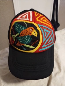 Artisan Hand Embroidered Costa Rican Mesh Trucker Hat Black Multicolor Unisex - Picture 1 of 7