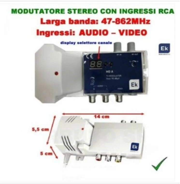 MODULATORE AUDIO VIDEO TV RF SKY TELECAMERE - MODULATORE STEREO RCA DISPLAY 90d - Immagine 1 di 1