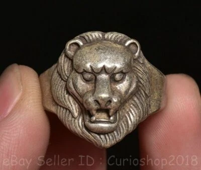Anillo 1" Raro Antiguo Chino Plata Dinastía Animal Oso Bestia Figura Gente Foto 1 de 4