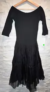NWT LUNA LUZ Dress Off Shoulder 1/2 Sleeve Cotton Top Silk Organza Skirt Black S - Picture 1 of 7