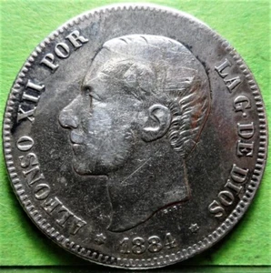 ALFONSO XII, 2 Pesetas, 1884, *18 - 84, Ag, Estrellas flojas. - Imagen 1 de 2