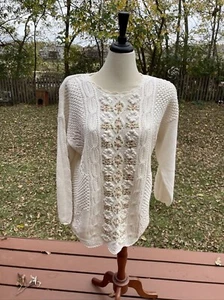 White Stag Womens Cream Embroidered Knit Sweater Medium - Picture 1 of 11