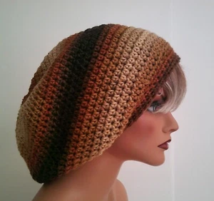 NEW BROWN MULTI COLOR BAGGIE BAGGY SLOUCHY BEANIE HAT TAM CAP RASTA DREADS - Picture 1 of 6