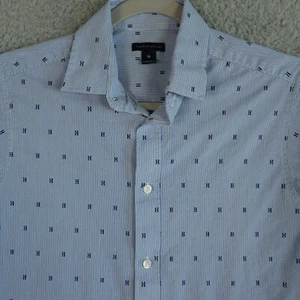 Tommy Hilfiger Shirt Boy 16 Blue White Striped AOP H Button Up Dress Long Sleeve - Picture 1 of 12