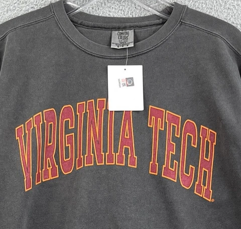 Virginia Tech Sweatshirt Adult MEDIUM Spellout Gray Fleece Crew Neck Hokies NWT Cover