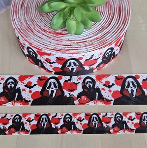 Cinta de grosgrain de grito de 7/8 y 1,5" (1 año) máscara facial de fantasma cinta de Halloween - Imagen 1 de 1