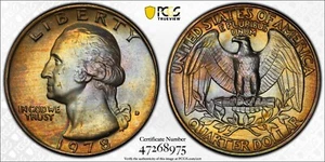 MS64 1978-D 25C Washington Quarter, PCGS Trueview- Rainbow Album Toned - Picture 1 of 6