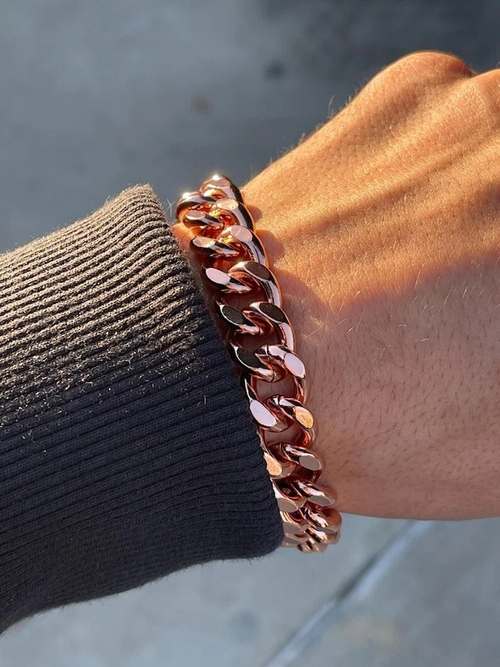 Pure Solid Copper Bracelet Arthritis Cuban Chain Curb Link Rider  Bracelet CJ16 - Image 1 of 4
