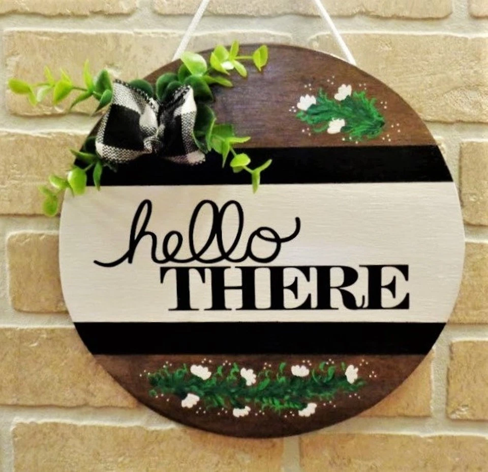 HELLO THERE Welcome Sign Wood Plaque Country Decor Hand Crafted Front Door Wall - Image 1 of 1