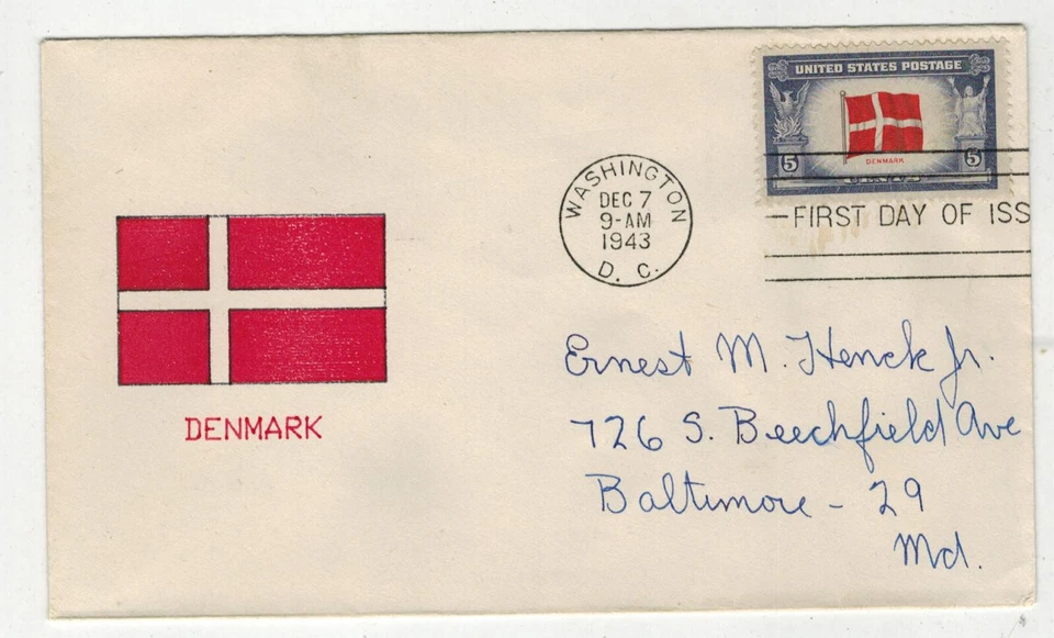 WW2 Patriotic 1943 OVERRUN COUNTRIES RARE SILK SCREEN 920 DENMARK FLAG Not Seen! - Image 1 of 1