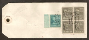 Prexie #826 and #828 (Block of 4) on a Registered Bank Parcel Tag - Picture 1 of 2