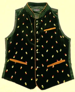 Gilet traditionnel - velours - vert mousse - taille 46/S - slim fit - brodé - col montant 🌺 - Photo 1/10