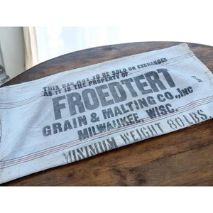 Vintage Heavy Muslin Hemp Canvas Grain Stripe Sack FROEDTERT Grain & Malting Co. - Picture 1 of 9