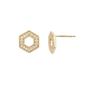 14K Gold 0.18 Ct. Lab-Created Diamond Honeycomb Milgrain Stud Earrings - Picture 1 of 6