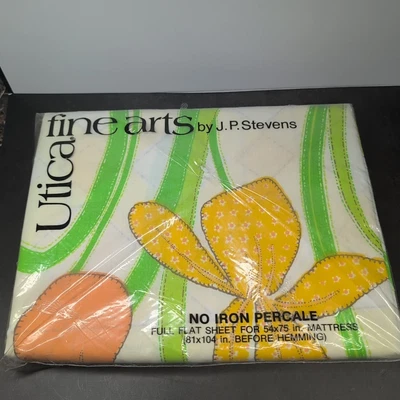 VTG 70s Utica Fine Arts “Iris Patch” Flat Sheet NOS Mod Flower Power Cottagecore - Image 1 of 4