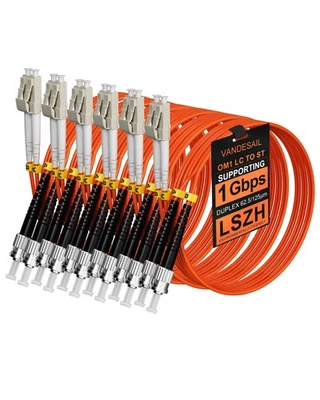 6 Pack LC to ST Multimode Fiber Patch Cable OM1, 3FT Duplex MMF Jumper 62.5/125 - Image 1 of 4