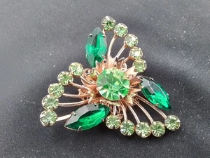 2" ZACKIGE VINTAGE STRASS BROSCHE ANSTECKNADEL MINT SMARAGD GRÜN MARQUISE SCHLIFF NACHLASS - Bild 1 von 11
