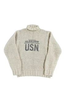 Vintage Polo Jeans Co Ralph Lauren Wool Sweater USN Graphic Military Size Large - Picture 1 of 6