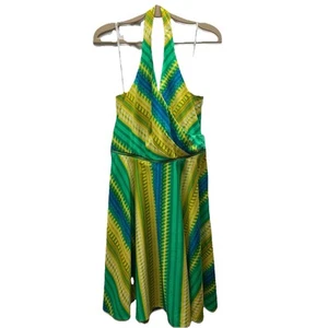 Calvin Klein Dress Womens 12 Midi Flare Multicolor Halter Neck Party Babydoll - Picture 1 of 14