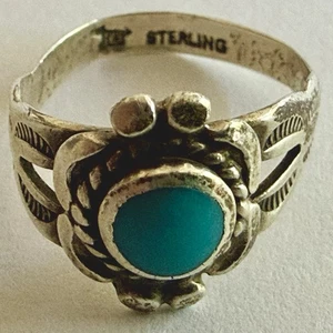 Damen Vintage 1,70g Sterling Silber/Türkis Farbedelstein/Aus Rund - Bild 1 von 3
