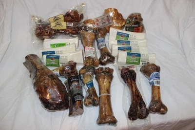 Lote de 19 huesos de perro carnosos naturales mixtos carne cerdo jamón fémur corvejón Redbarn Stoltzfus Foto 1 de 4