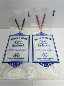 2 Stitch N Mark Bookmark Jeanette Crews White Aida Lace White/ Pink Green Ribbon - Picture 1 of 2