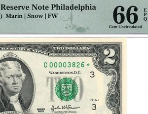 2003* $2 Cleveland STAR Federal Reserve Note 1937-D* Low Serial *3826 PMG 66 EPQ - Picture 1 of 3