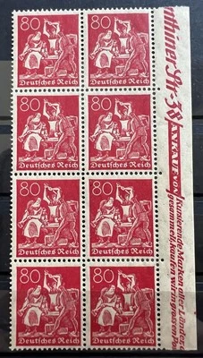 1921 German Empire  80 Pfenning MNH Stamps w/ Margin Block Germany Third Reich - Image 1 of 2