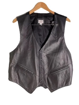 Western Frontier Men`s Genuine Black Leather Buttoned Vest / Size Large - Image 1 of 4
