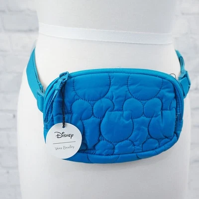 NUEVO ❤️ Vera Bradley Disney Mickey Acolchado Bahama Bay Azul Mini Bolso Cinturón Woodward Foto 1 de 4