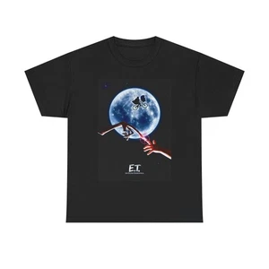 T-shirt poster film ET vintage alieno retrò grafica unisex maglietta cotone pesante - Foto 1 di 5