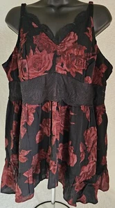 Torrid Womens Shirt Top Blouse Size 1 1X 14W/16W Burgundy Black Floral NEW - Picture 1 of 24