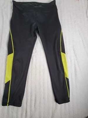 Womens Colorblock Black & Yellow Athletic Cropped Leggings Stretch Yoga - Image 1 of 4