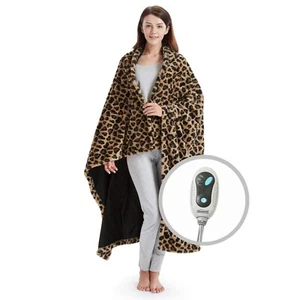 Beautyrest leopard Long Fur Electric heated Throw Blanket Auto Shutoff 50”x60” - Picture 1 of 38