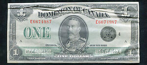 DC-25o 1923 $1 DOMINON OF CANADA BANKNOTE BLACK SEAL CAMPBELL/CLARK XF+