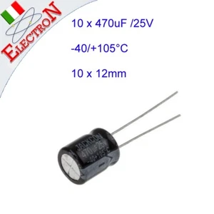 10 x Condensatore RS PRO 711-1129, 470μF 25V cc  ±20%, -40/ +105°C 10x12mm - Foto 1 di 1