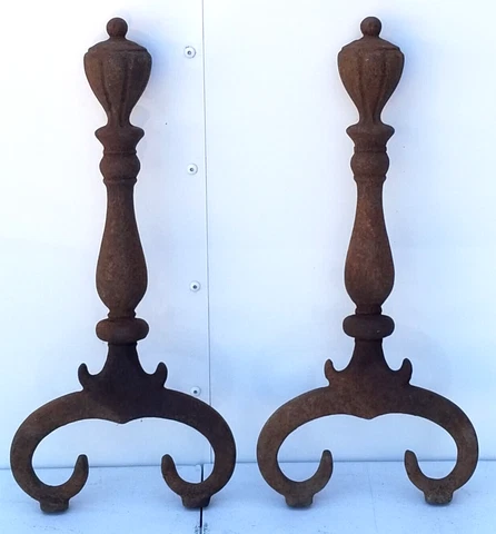 Antique Solid Cast Iron Fireplace Andirons 20" ART DECO 1920'S FRONTS ONLY Cover