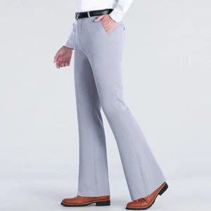 Men Vintage Stretchy Bell Bottom Pants Business Casual Slim Flared Trousers Soft - Picture 1 of 17