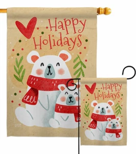 Bärchen Happy Holiday Garten Flagge Winter Wunderland Deko Hof Haus Banner - Bild 1 von 17