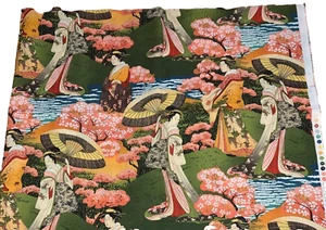 Springs Creative Products Fabric 4 Yds 42" W Oriental Scenic Geisha/Colorful - Picture 1 of 6